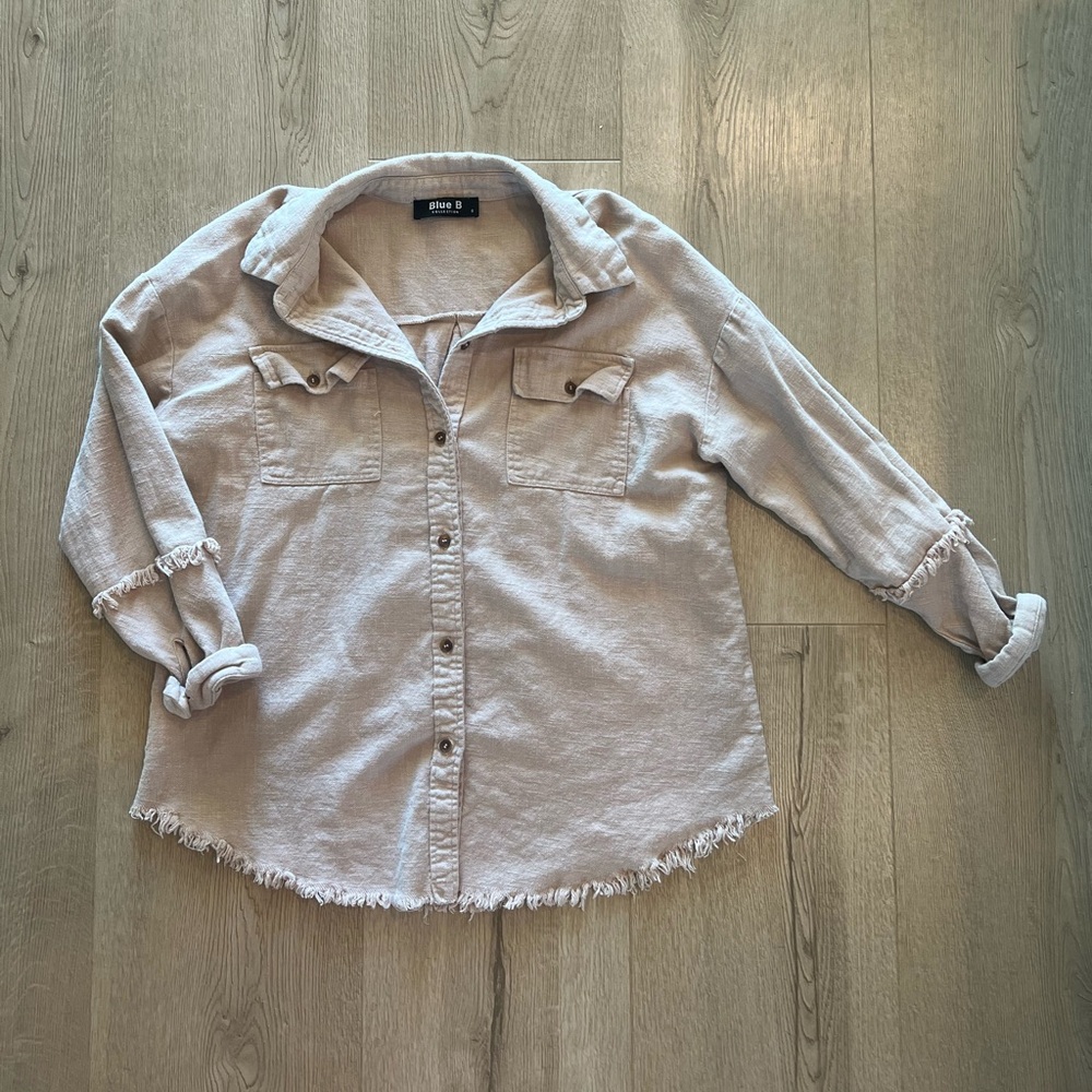 Fray Hem Button Down Linen Top